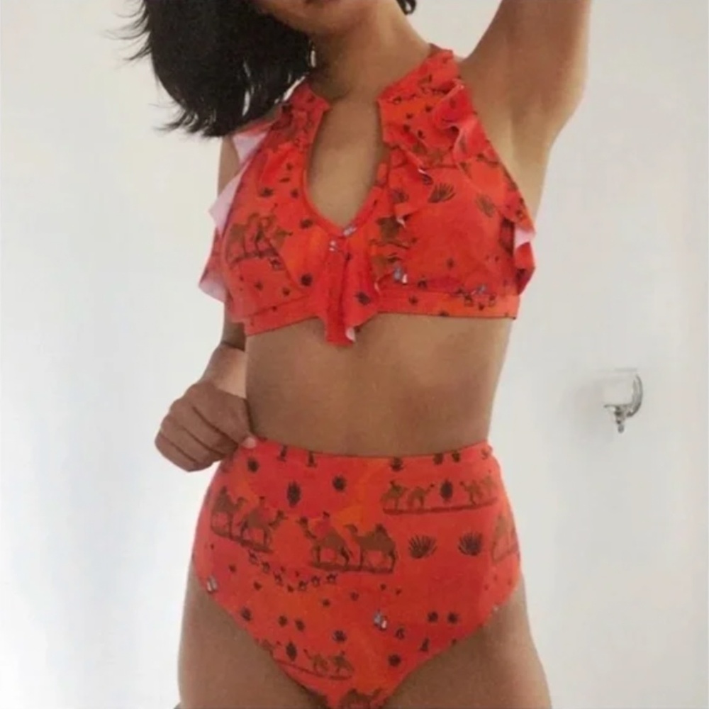 Camel Sands Desert Ruffled Vacation Hippie Art Deco Boho Chic Peasant Bikini Top
